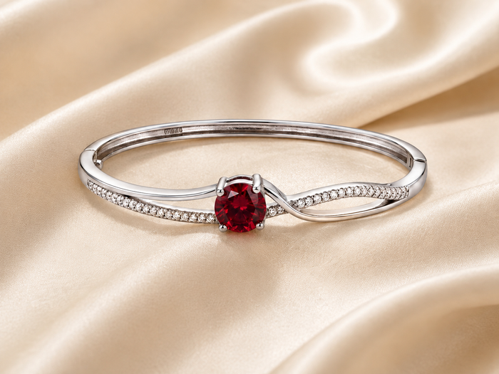 Silver Red Solitaire Crossover Bracelet