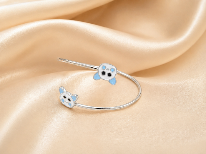 Silver Blue Enamel Twin Animal Kids Cuff Bracelet