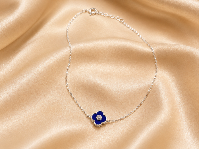 Silver Blue Flower Pendant Bracelet