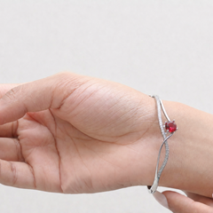 Silver Red Solitaire Crossover Bracelet