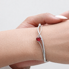 Silver Red Solitaire Crossover Bracelet