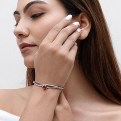 Silver Red Solitaire Crossover Bracelet