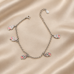 Silver Pink Enamel Charm Dangle Bracelet
