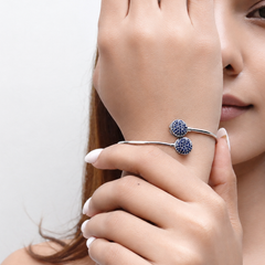 Silver Blue Pavé Double Disc Open Cuff Bracelet