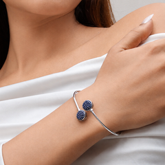 Silver Blue Pavé Double Disc Open Cuff Bracelet