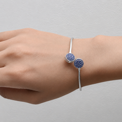 Silver Blue Pavé Double Disc Open Cuff Bracelet