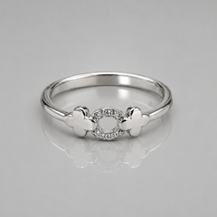 Silver Open Oval Pave Bow Ring