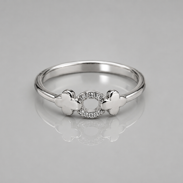 Silver Open Oval Pave Bow Ring