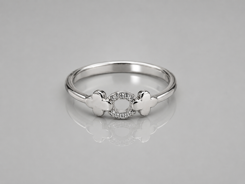 Silver Open Oval Pave Bow Ring