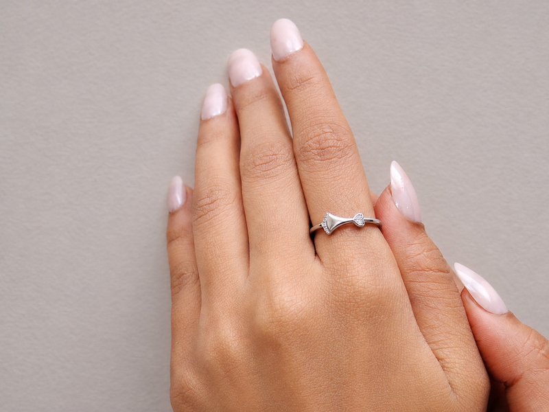 Silver Slim Pave Bow Ring