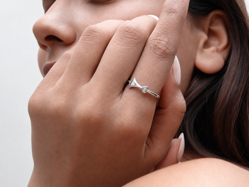 Silver Slim Pave Bow Ring