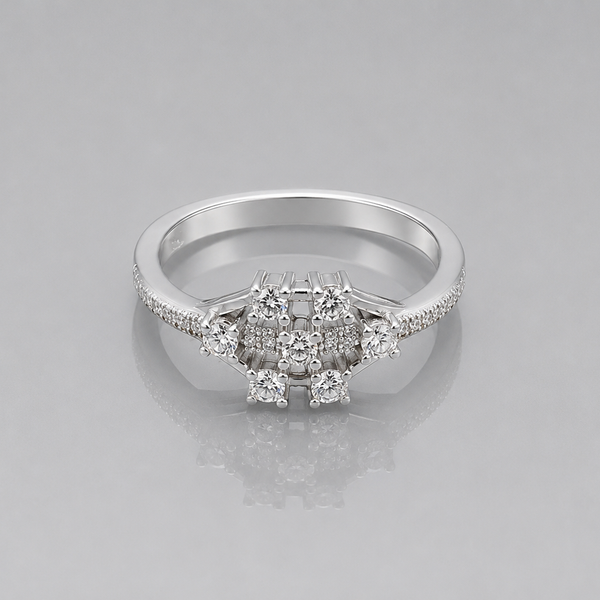 Silver CZ Cluster Geometric Ring