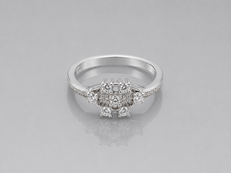 Silver CZ Cluster Geometric Ring