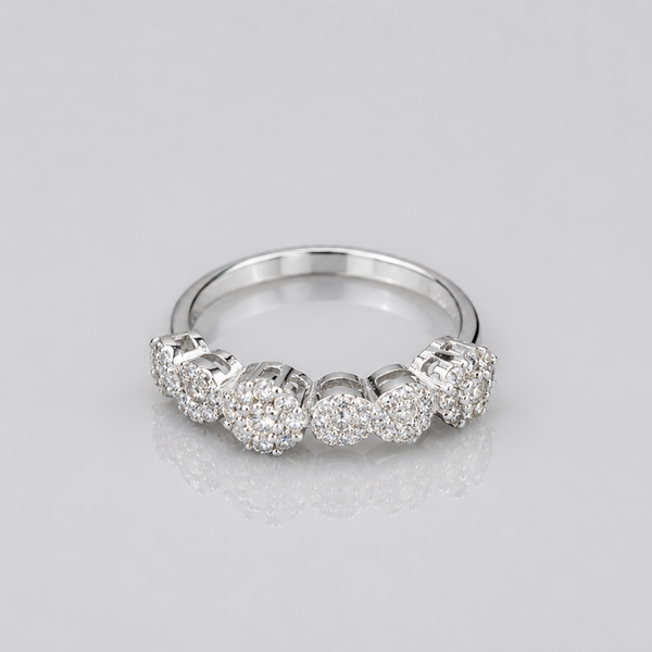 Silver Graduated CZ Cluster Band Ring