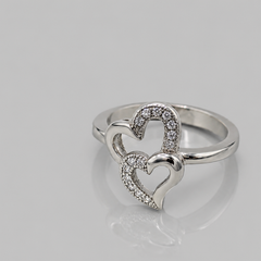 Silver Double Open Heart Pave Ring