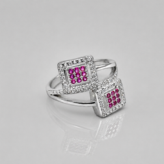 Silver Ruby Square Double Panel Ring