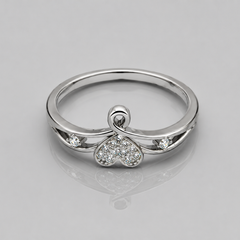Silver Pave Heart Bow Ring