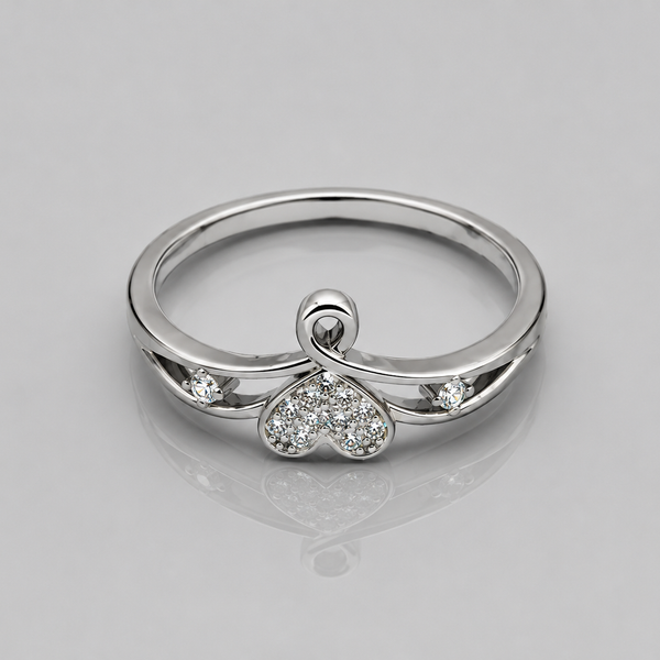 Silver Pave Heart Bow Ring