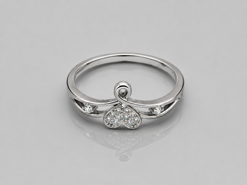Silver Pave Heart Bow Ring