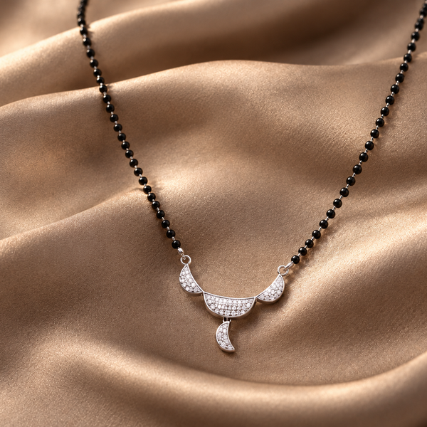 Silver CZ Crescent Horn Mini Mangalsutra