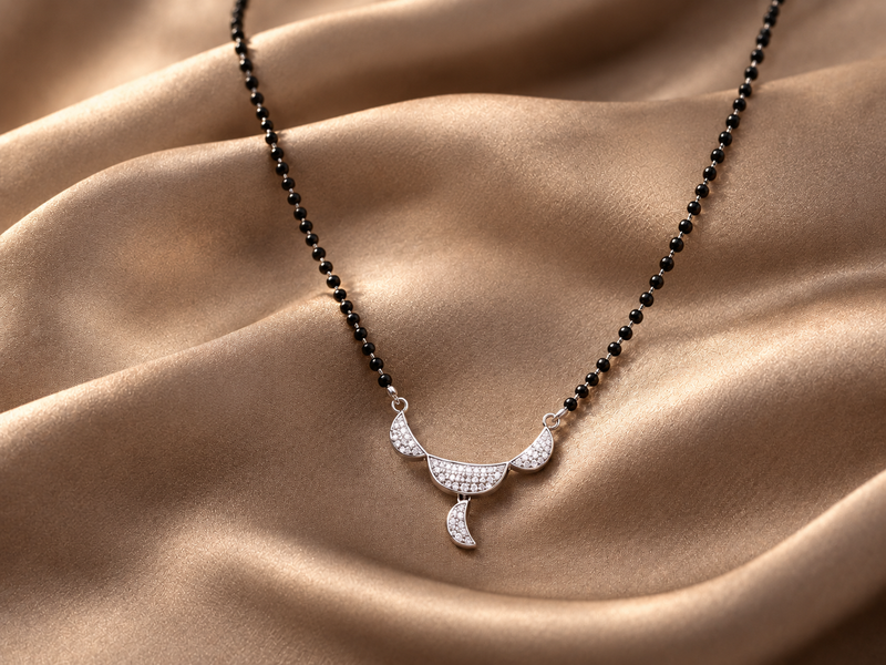 Silver CZ Crescent Horn Mini Mangalsutra