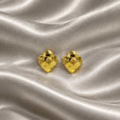 Golden Puffed Diamond-Cut Flower Studs