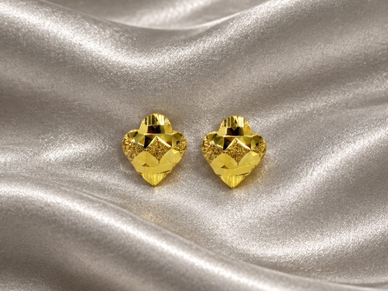 Golden Puffed Diamond-Cut Flower Studs