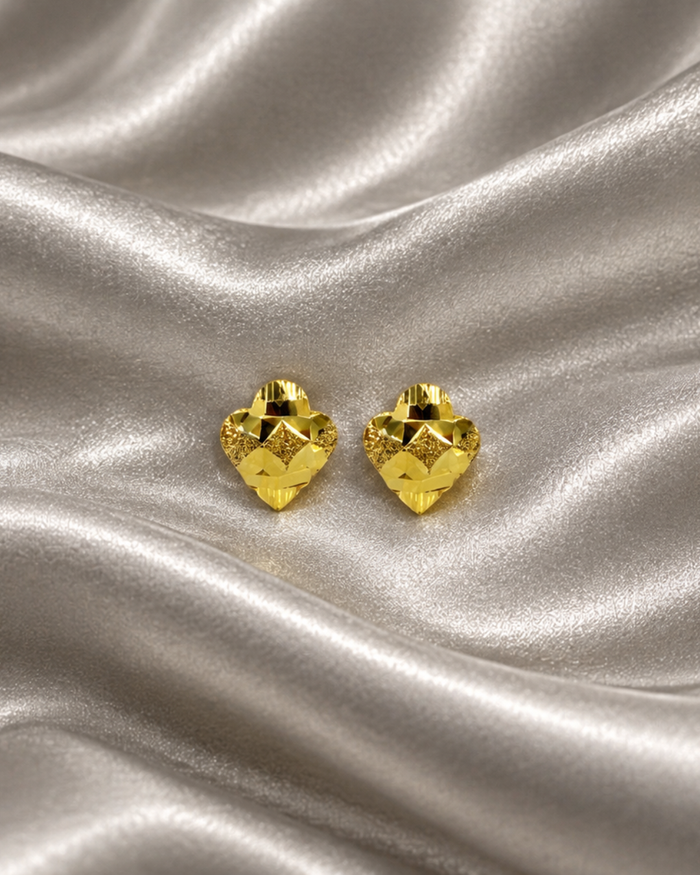Golden Puffed Diamond-Cut Flower Studs