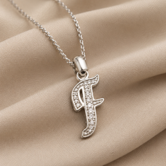 Silver Script F Initial Pave Pendant