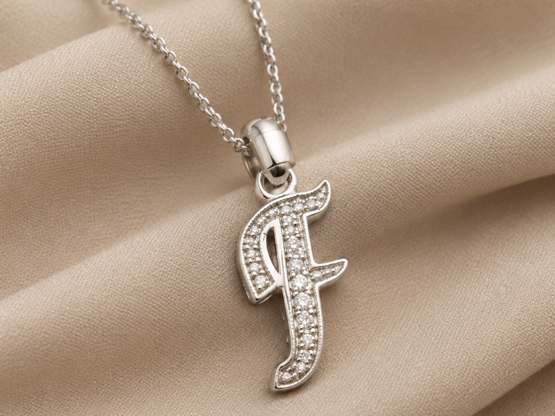 Silver Script F Initial Pave Pendant