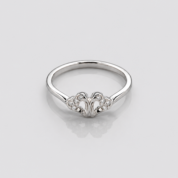 Silver Twin Pave Swan Heart Ring