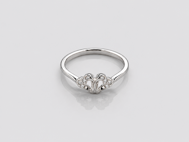 Silver Twin Pave Swan Heart Ring