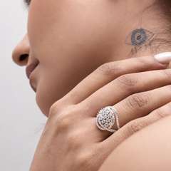 Silver Pave Cluster Oval Cocktail Ring