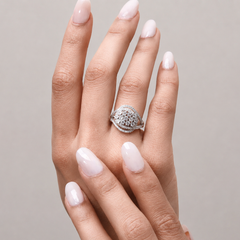 Silver Pave Cluster Oval Cocktail Ring