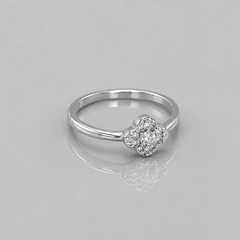 Silver Four-Petal Clover Solitaire Ring