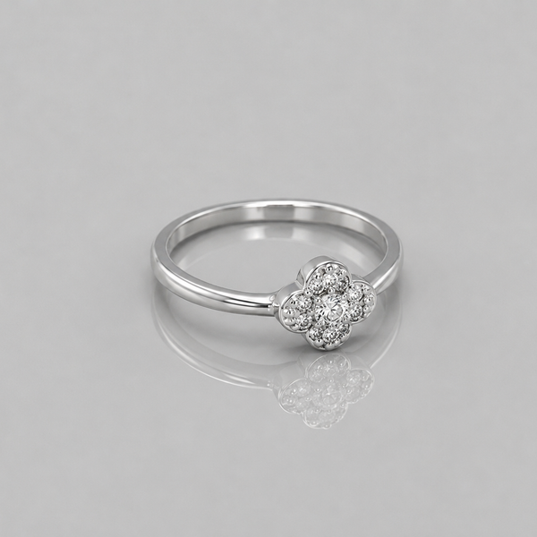 Silver Four-Petal Clover Solitaire Ring