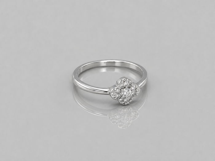 Silver Four-Petal Clover Solitaire Ring