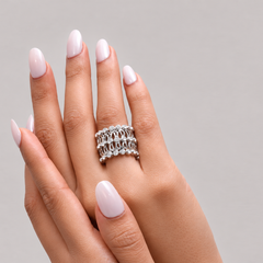 Silver Wide Multi-Row Bezel CZ Band Ring