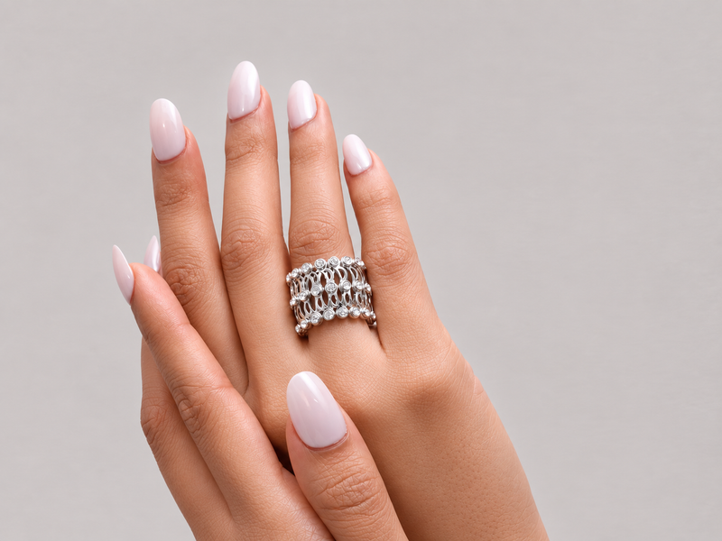 Silver Wide Multi-Row Bezel CZ Band Ring