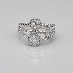 Silver Triple Pave Disc Beaded Ring