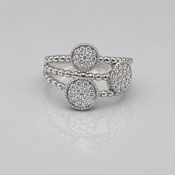 Silver Triple Pave Disc Beaded Ring