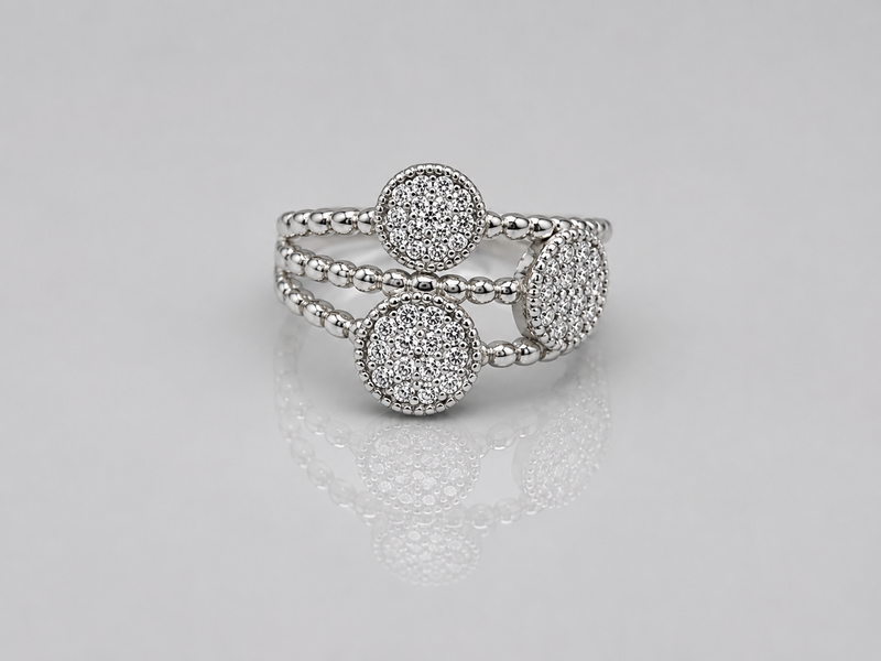 Silver Triple Pave Disc Beaded Ring