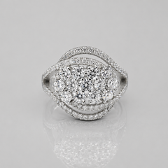 Silver Pave Cluster Oval Cocktail Ring