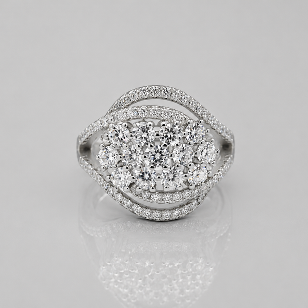 Silver Pave Cluster Oval Cocktail Ring