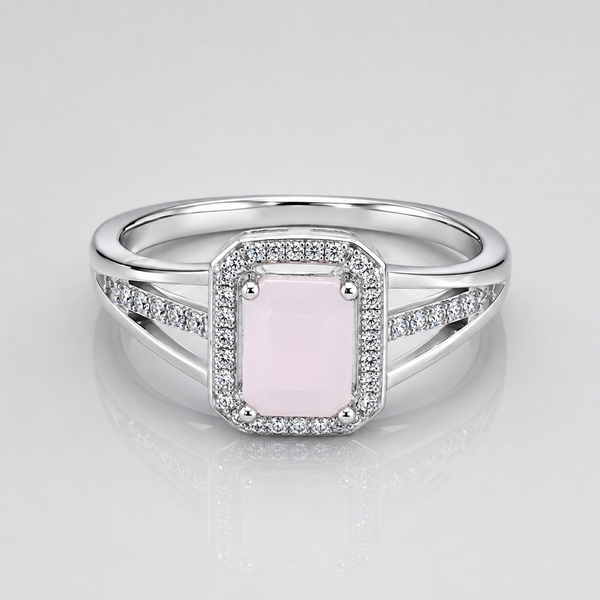 Silver Pink Stone Halo Split-Shank Ring