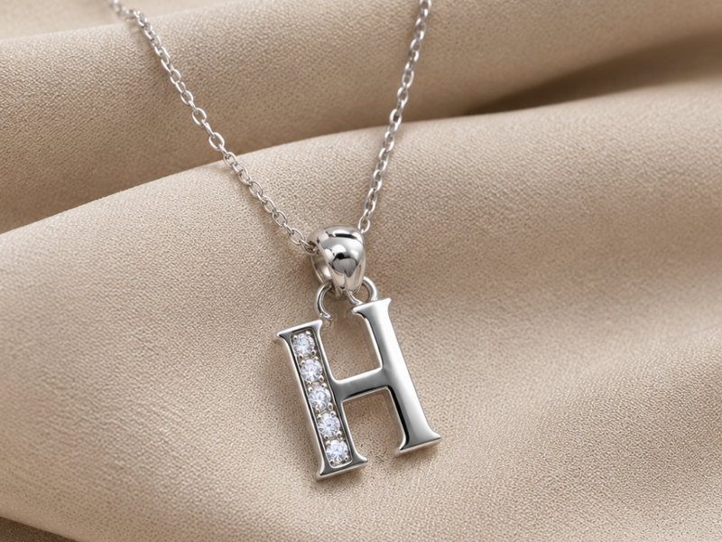 Silver Pave H Initial Pendant