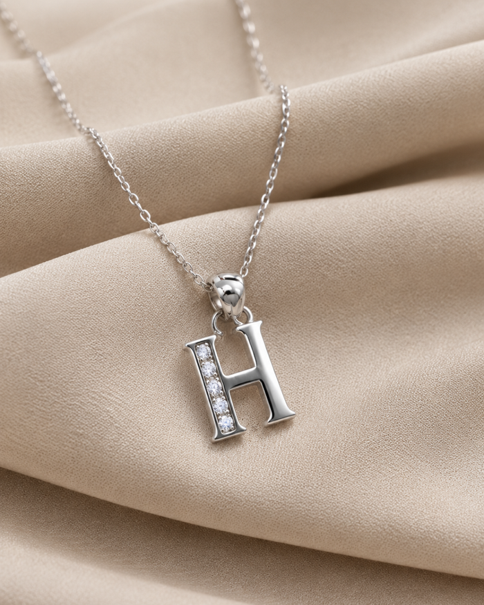 Silver Pave H Initial Pendant