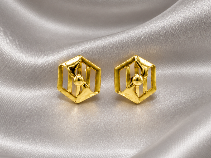 Golden Hexagon Textured Studs