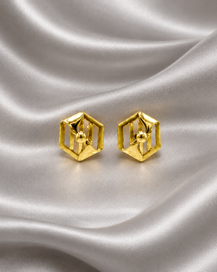 Golden Hexagon Textured Studs