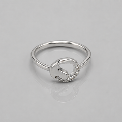 Silver Crescent Moon Pave Ring